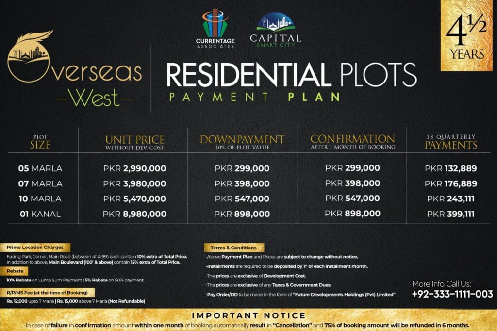 CAPITAL SMART CITY OVERSEAS WEST PAYMENT PLAN